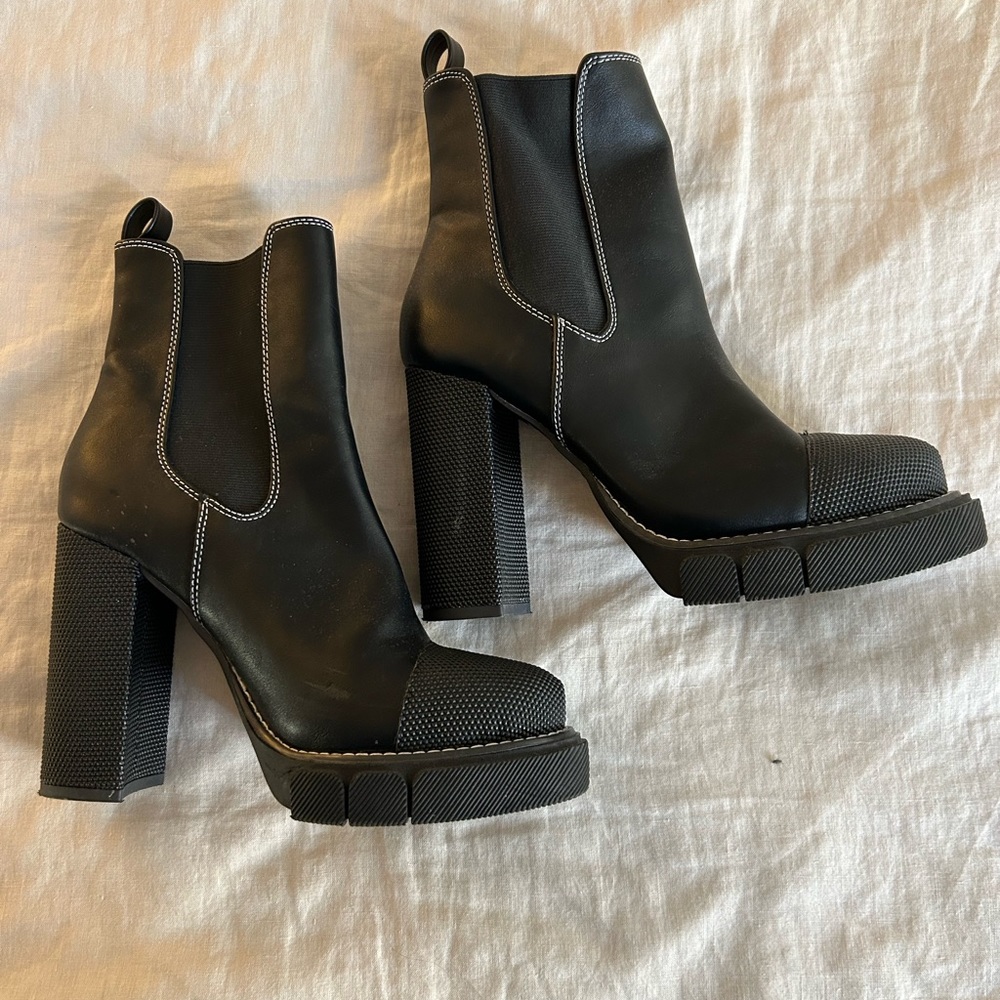 Black block heel boots
